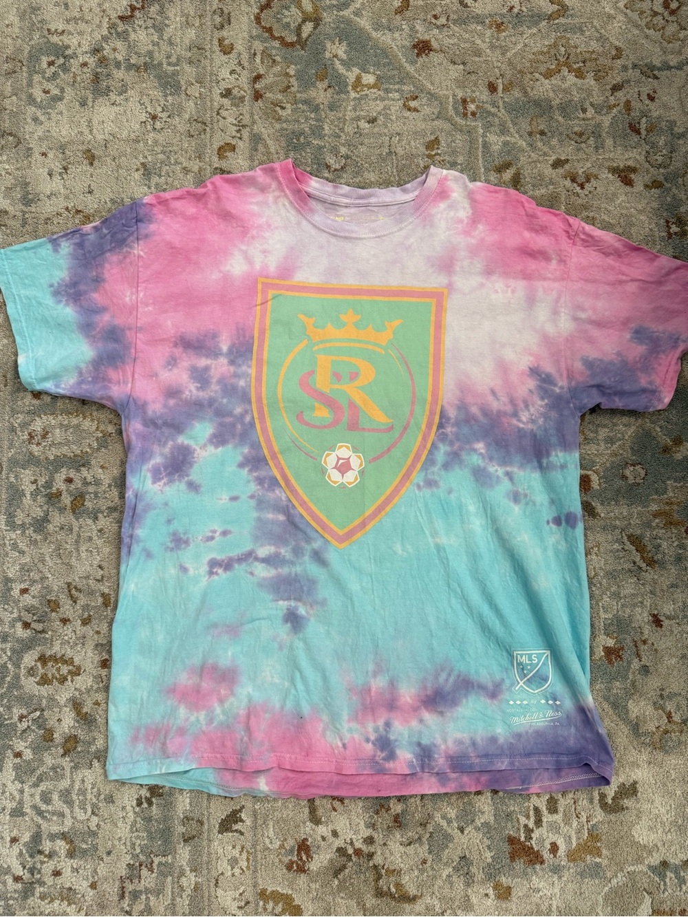 Mitchell & Ness Tie-Dye Kids Tee in Pink, Purple & Aqua